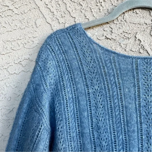 SEZANE Blue Mohair Wool V Neck Crossover Cristina Sweater Balloon Sleeve Jumper - Picture 14 of 17